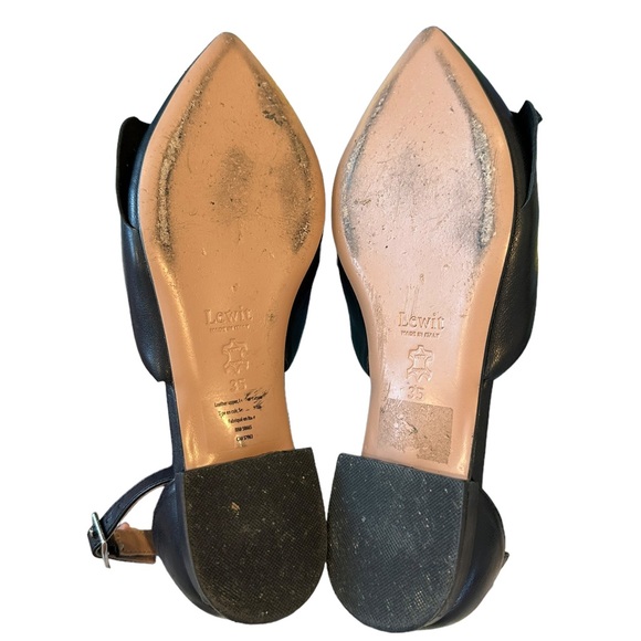 Lewitt Italy Alessia Ruffle Point Toe Ankle Strap Black Leather Flats 35 5 - Picture 10 of 16